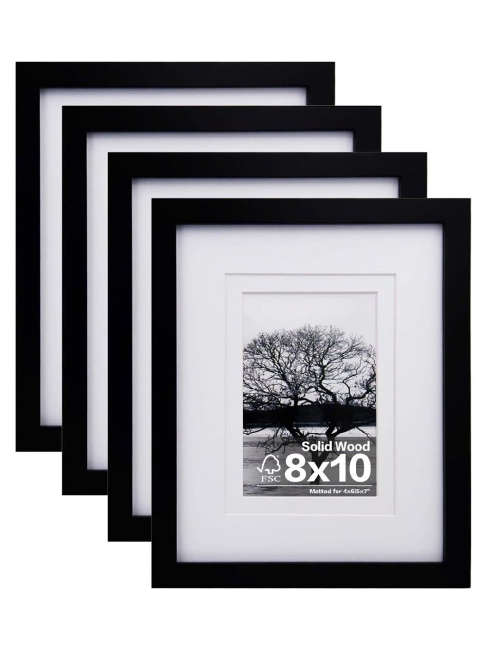 Solid Wood Picture Frames Set of 4 8x10 with Mat 4x6 5x7 Wall Tabletop Display